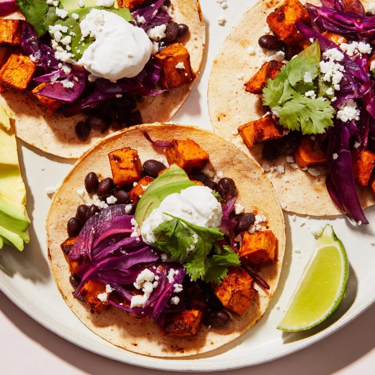 Quick Sweet Potato and Black Bean Tacos, bursting with colorful toppings and savory roasted vegetables.