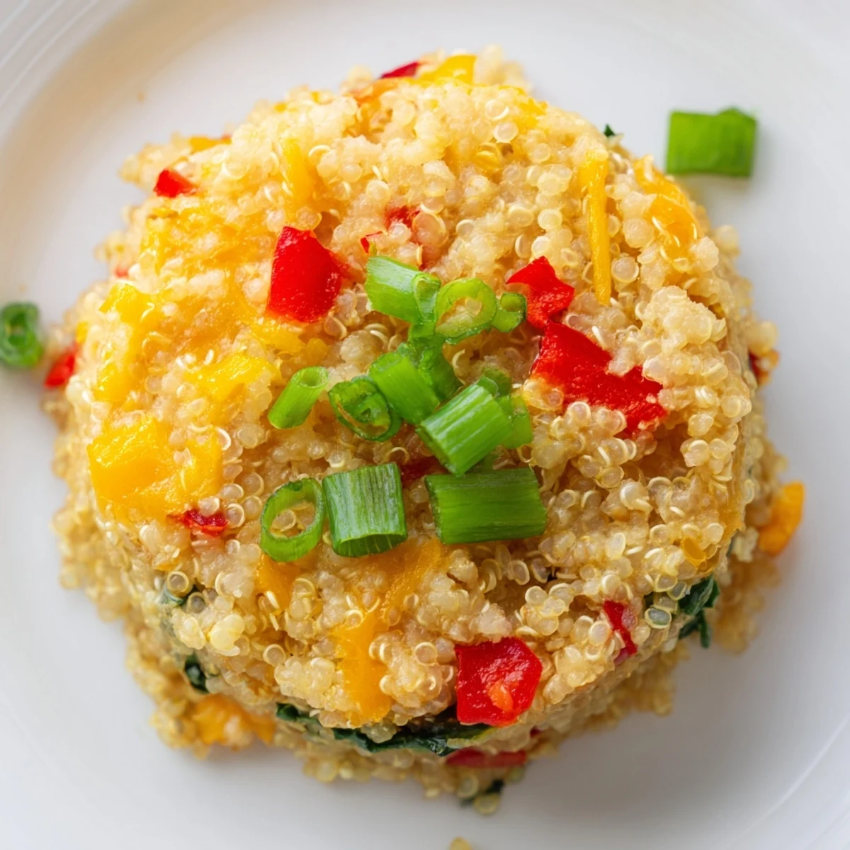 Warm, fluffy Baked Cheddar Quinoa Bites, loaded with veggies and melted cheddar, ready to eat.