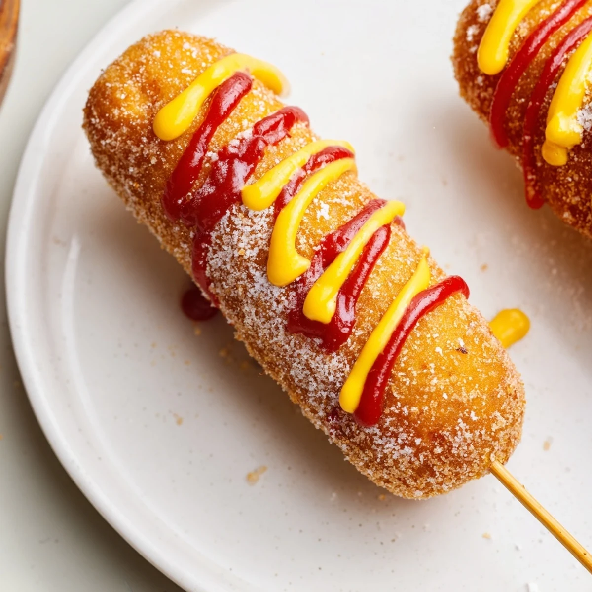 Golden and crispy Korean-inspired corn dogs, perfect handheld snacks, ready to be enjoyed!