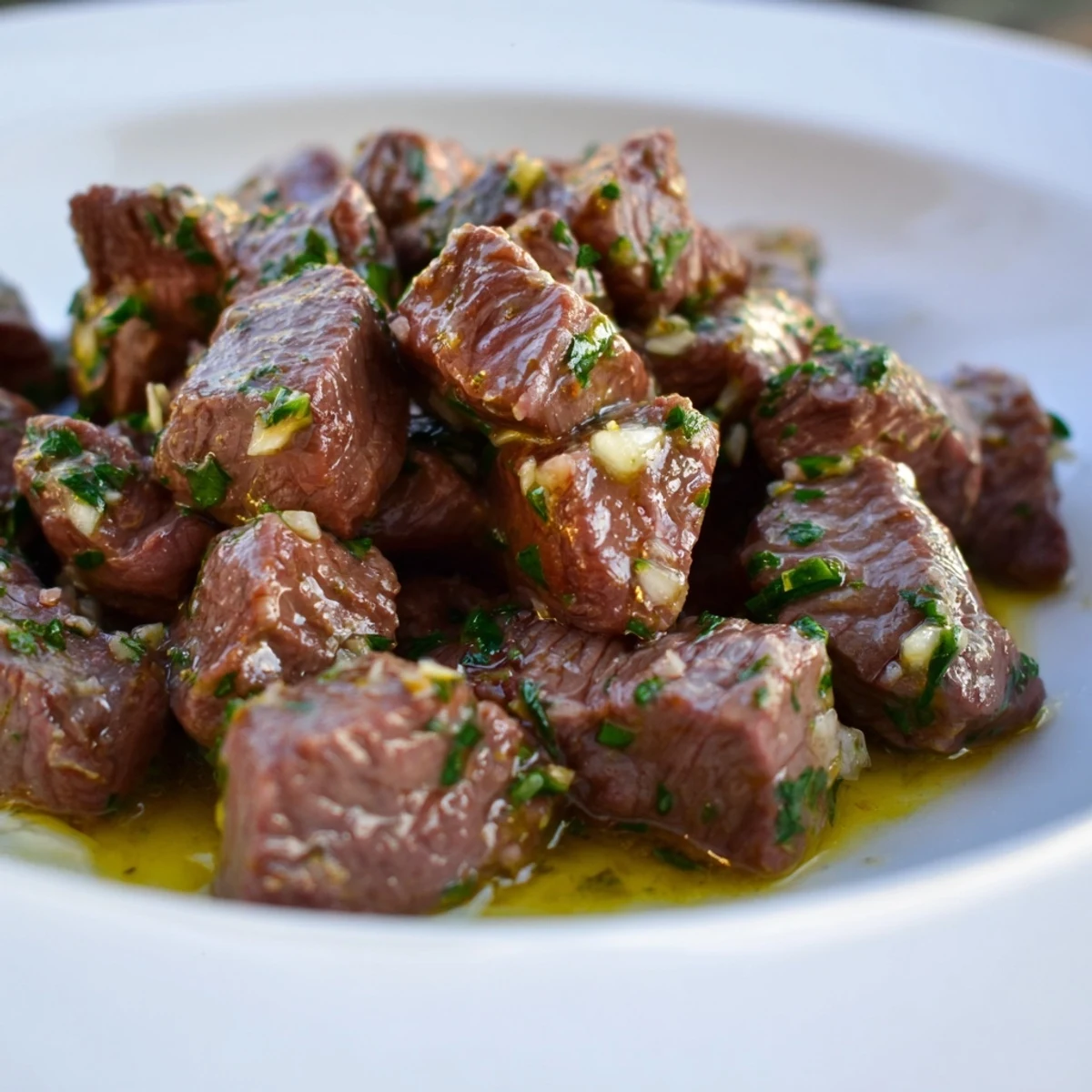 Tender, juicy air-fryer garlic-butter steak bites, a flavorful American appetizer idea, gluten-free and easy.