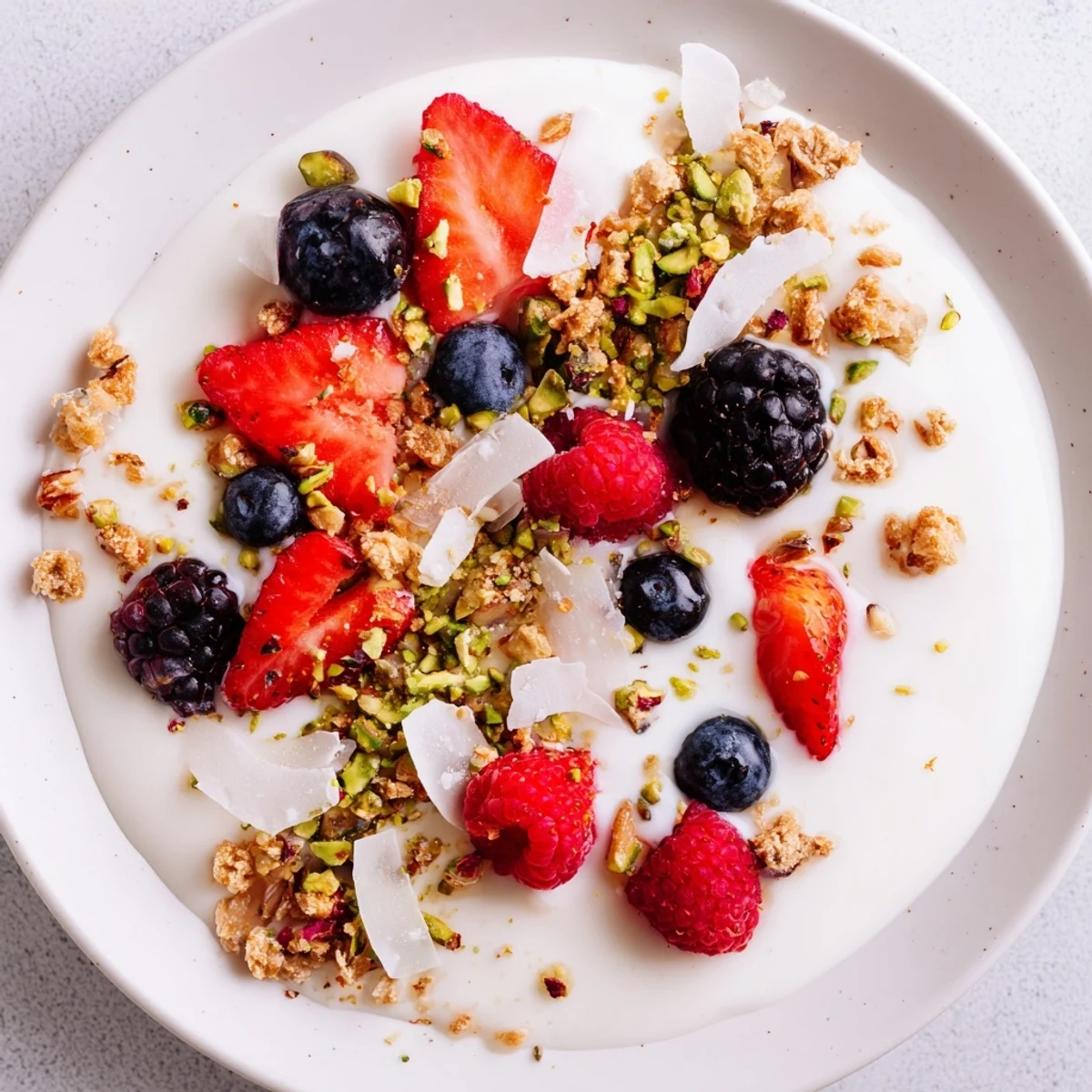 Vibrant Berry Yogurt Bark, a colorful frozen snack with mixed berries and crunchy granola.