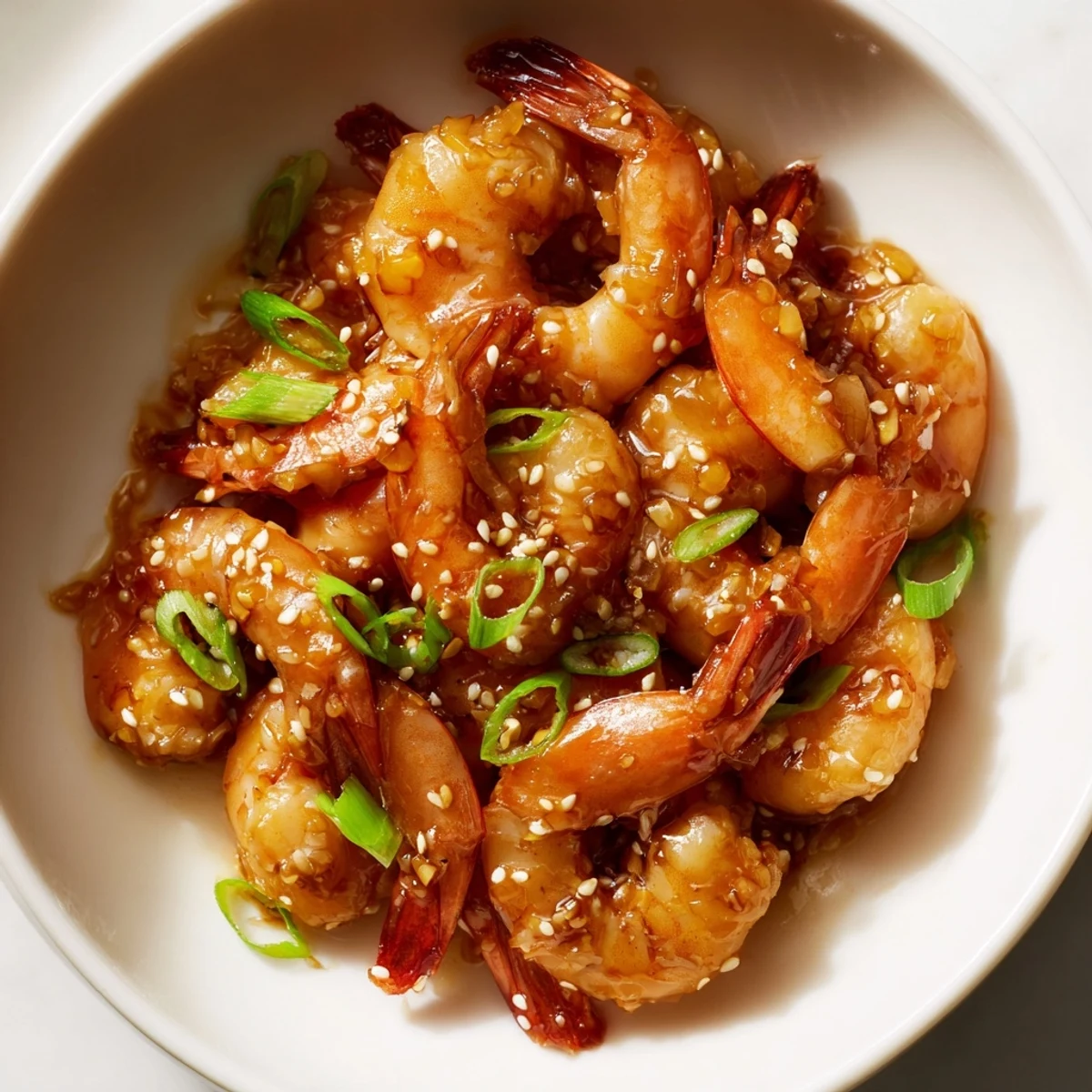 Golden-brown Honey Garlic Shrimp glistens, ready to be served over fluffy white rice for dinner.