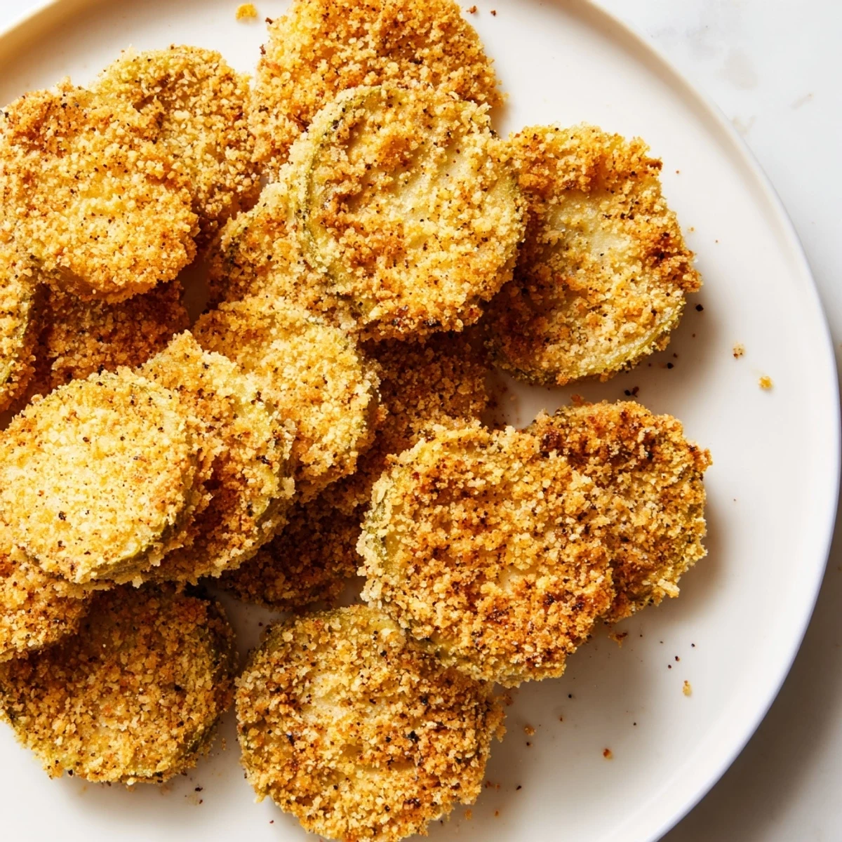 Golden-brown Crispy Fried Pickles, offering a delicious crunch, perfect for dipping in cool ranch.