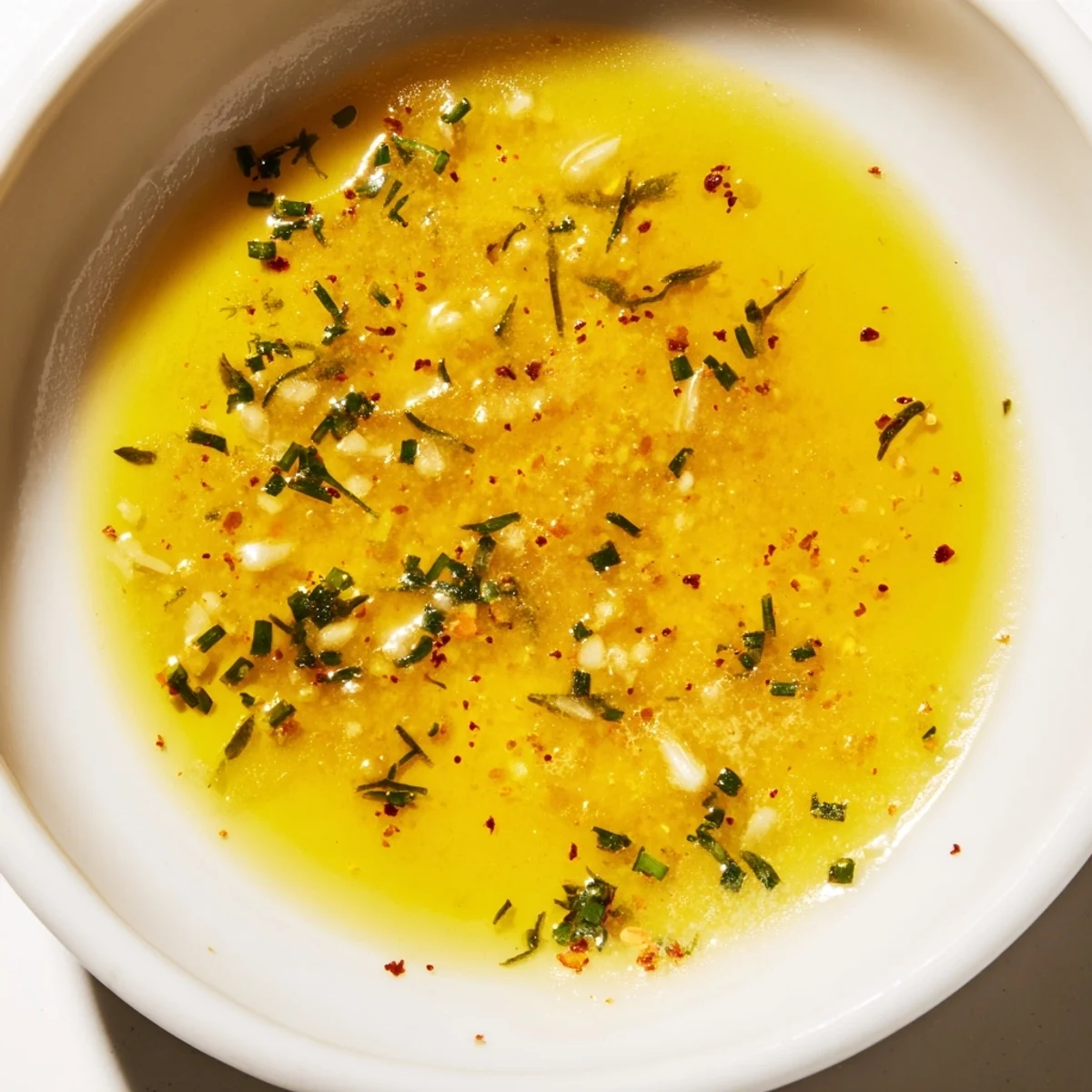 Vibrant, zesty Cowboy Butter Sauce beside lemon wedges and roasted vegetables, adding a spicy kick.