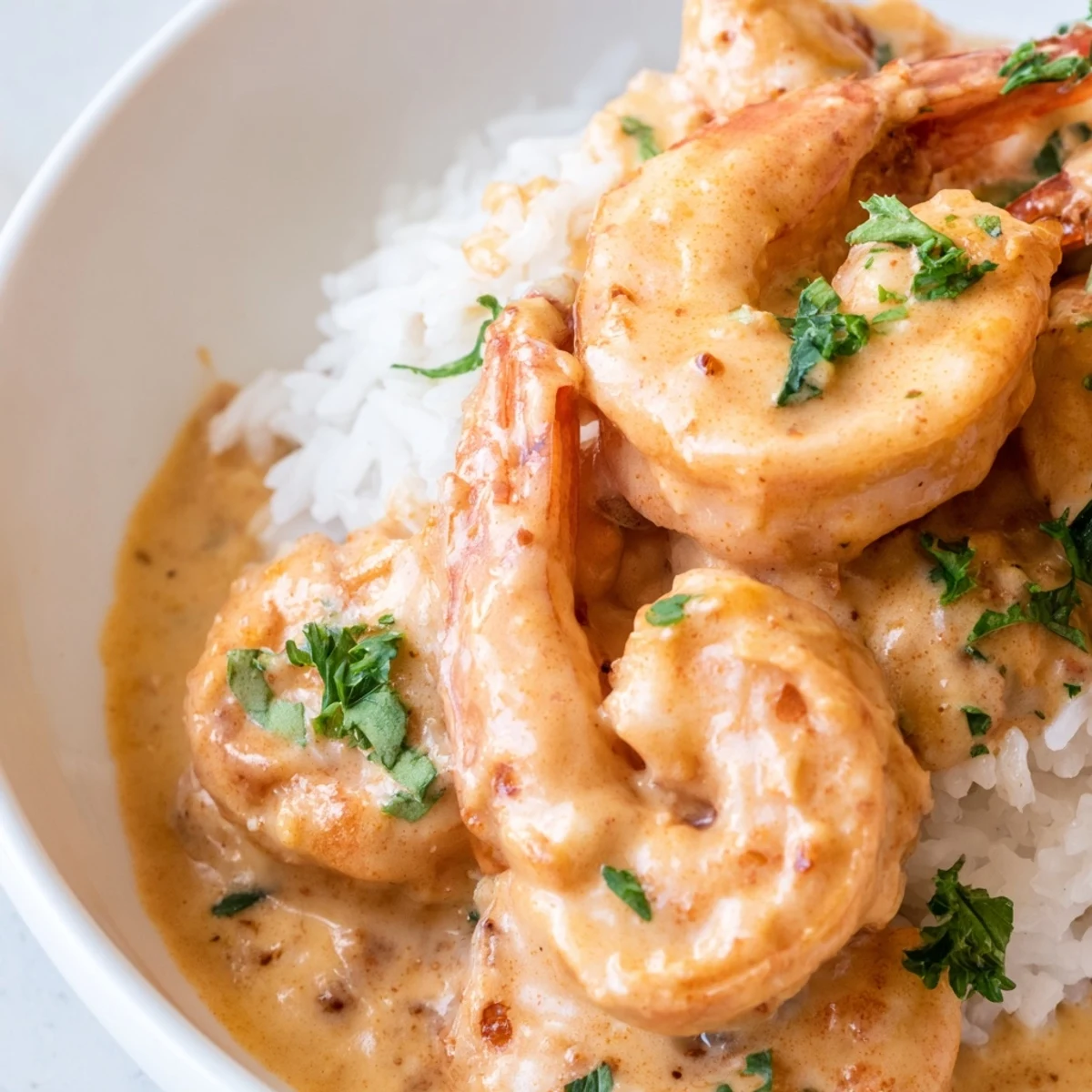 Creamy Cajun Shrimp Rice Bowl features tender shrimp in a spicy, velvety sauce over fluffy jasmine rice, perfect for a comforting weeknight dinner.  