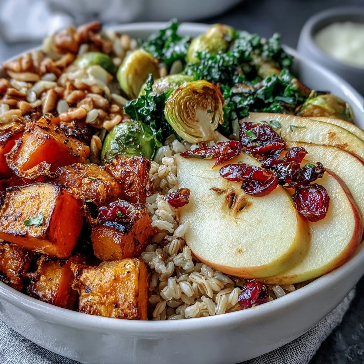 This nourishing Fall Vegetable Bowl combines smoky roasted vegetables with sweet apples and hearty grains for a wholesome, fiber-rich weeknight dinner.