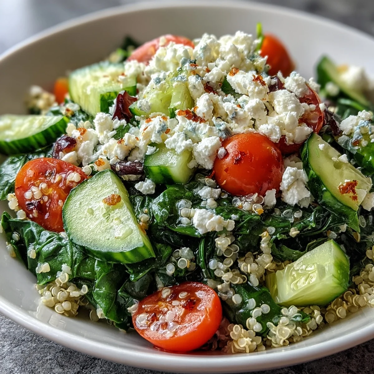 A warm, nutritious Spinach and Feta Grain Bowl garnished with toasted pine nuts and parsley, served as a satisfying vegetarian lunch.