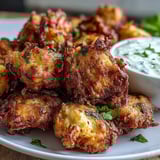Spiced Cauliflower Bhajis frying in hot oil until perfectly crispy and golden.