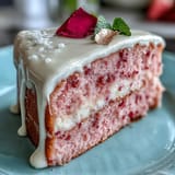 Beautiful pink rosé velvet cake, ready for a special bridal shower celebration.