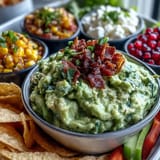 Enjoy a build-your-own guacamole bar featuring fresh ingredients and exciting topping choices.