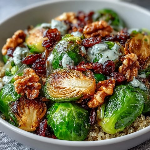 A vibrant Roasted Brussels Sprouts Bowl with caramelized sprouts and red onions on fluffy quinoa.