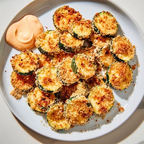 Oven-baked and breaded zucchini rounds: imagine the texture, served with a zesty, homemade spicy mayo.
