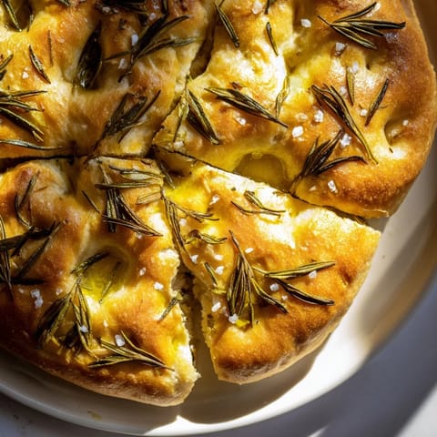 Warm, appetizing homemade focaccia with crispy edges, ready to enjoy as a side dish.