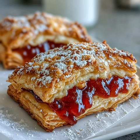 Golden-baked Guava Cheese Pastries on a plate, showing flaky puff pastry edges and a soft, sweet guava filling.
