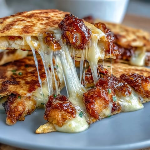 A close-up of crispy flour tortillas stuffed with spicy sweet chicken and gooey cheese, served with a side of jalapeño cream sauce.