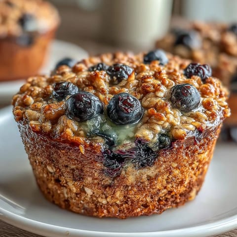 Soft, moist baked oatmeal cups with vibrant blueberries and zesty lemon flavor, perfect for easy, healthy grab-and-go mornings.