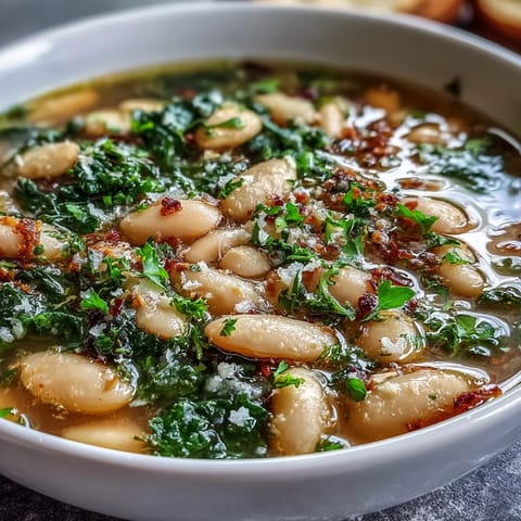 Creamy cannellini beans, tender kale, and fresh lemon zest in a rustic Italian soup, perfect for cozy dinners.  