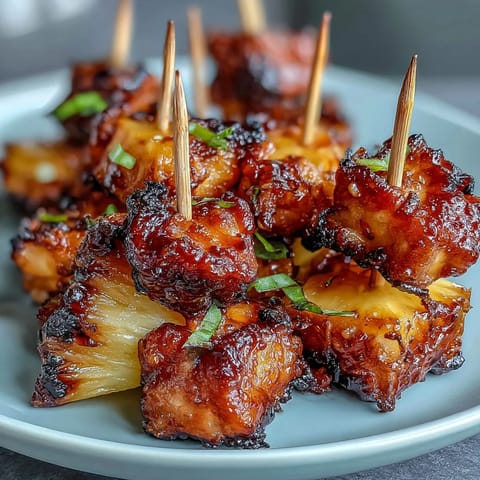 Crispy air-fried chicken and pineapple skewers: a sweet and savory bite-sized treat for parties.  
