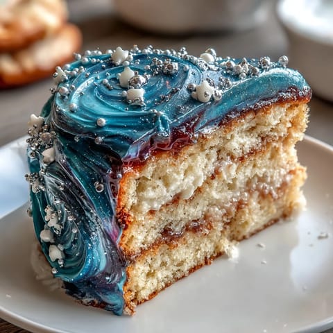 Celestial Pisces-Themed Galaxy Cake - Shimmering edible glitter and deep galaxy swirls adorn this moist vanilla sponge, perfect for zodiac-inspired celebrations.