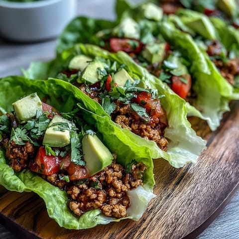 Juicy Turkey Taco Lettuce Wraps piled with fresh vibrant toppings for a healthy meal.