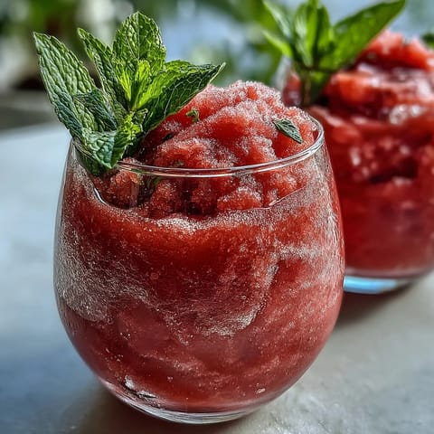 Watermelon Mint Frosé: a vibrant slushy with fresh watermelon and mint.