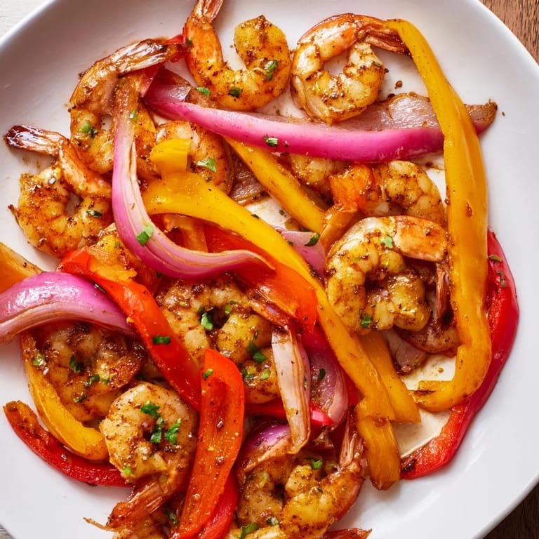 Vibrant image of Easy Sheet Pan Shrimp Fajitas, featuring fresh cilantro and lime wedges, tempting your appetite.