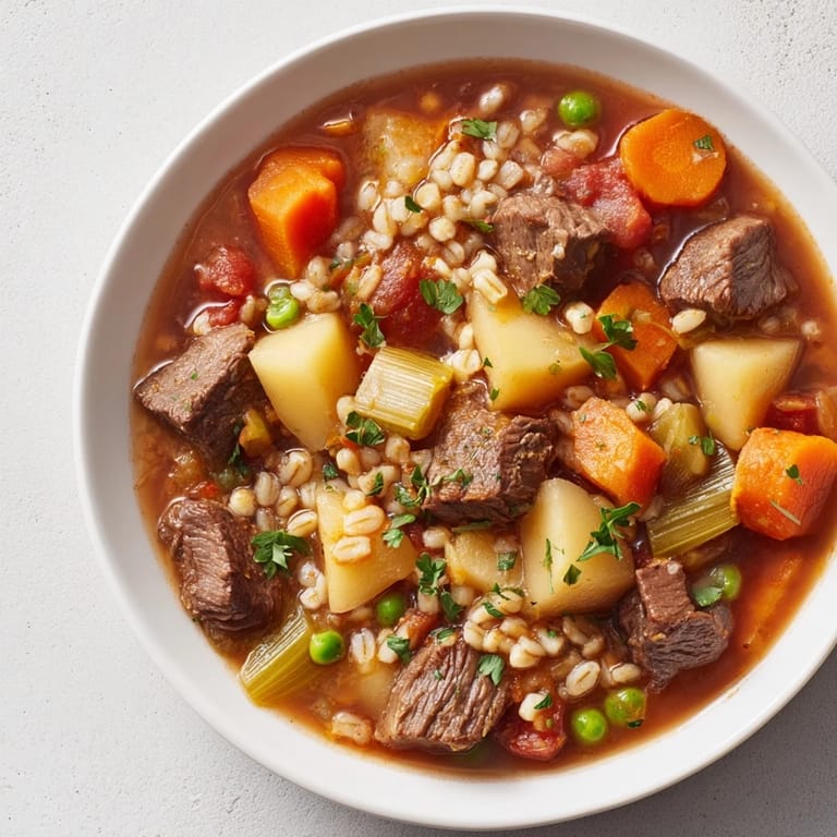 This hearty One-Pot Beef and Barley Soup looks delicious—a warm, comforting meal perfect for a chilly evening.