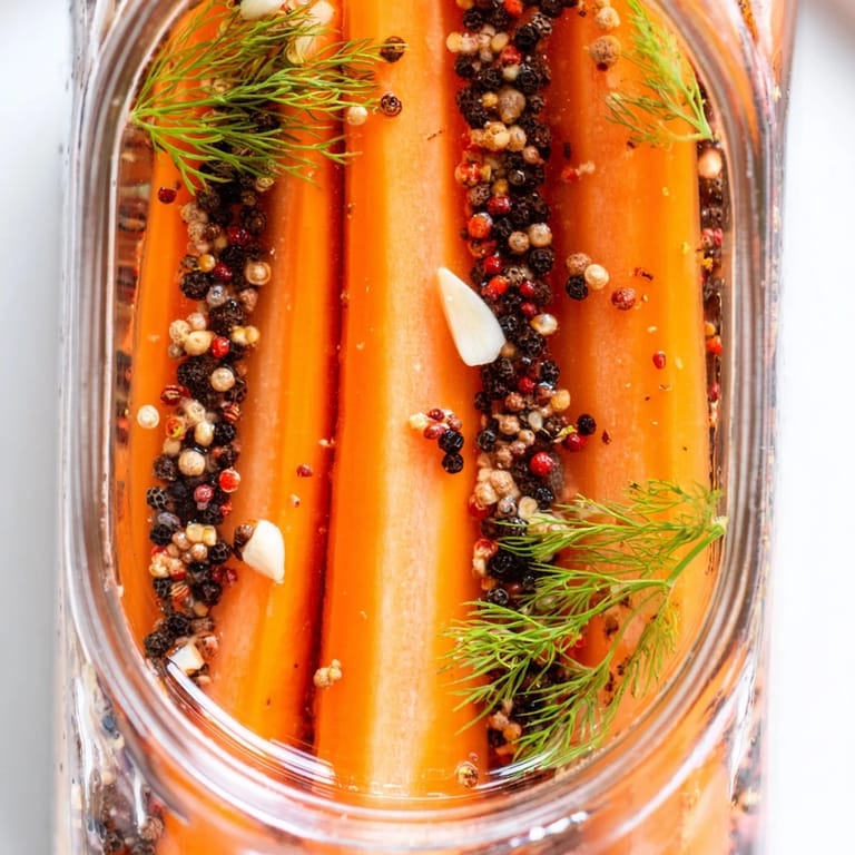 Bright, delicious quick pickled carrot spears: a colorful and crunchy snack served atop a plate.