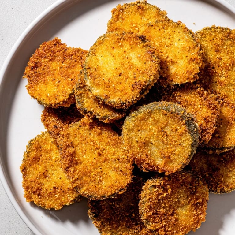 Crispy Fried Pickles, perfectly air-fried, showcasing a light, golden breading with tantalizing textures.