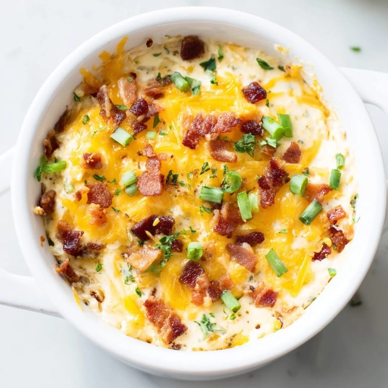 Melting cheddar and crispy bacon topping the irresistibly creamy Cheesy Bacon Ranch Dip.