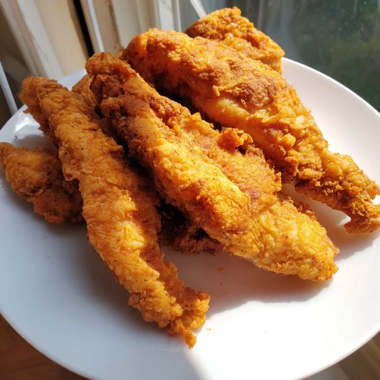 Imagine the savory aroma of these buttermilk fried chicken tenders, perfectly cooked for serving.