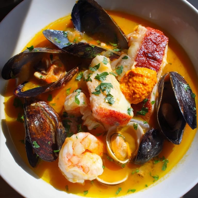 Close view of the creamy rouille alongside a bowl of flavorful bouillabaisse, perfect for dipping.