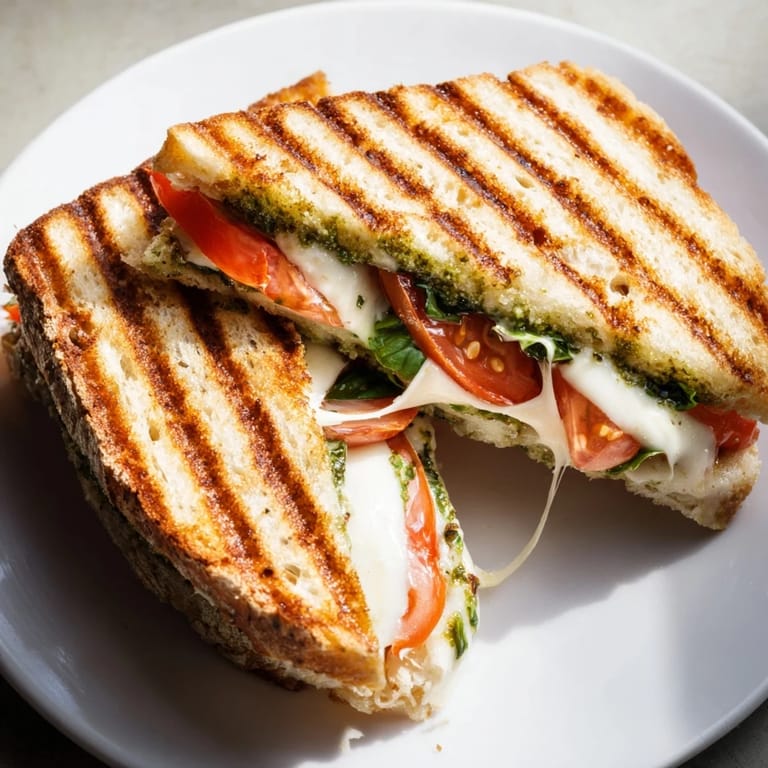Hearty Mediterranean veggie Panini Press Innovations pressed crispy, with hummus and feta oozing out.