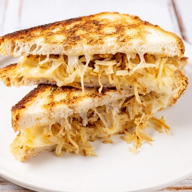 Serve this hearty Crispy Onion Grilled Cheese alongside a steaming bowl of tomato soup for a comforting lunch.