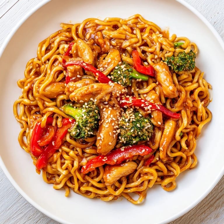Sizzling Spicy Ramen Stir-Fry is served hot from the wok, paired with chopsticks ready for a quick, satisfying weeknight meal.
