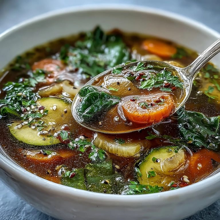 Nourishing Collagen-Boosting Broth Bowl, bursting with ginger and tender veggies.