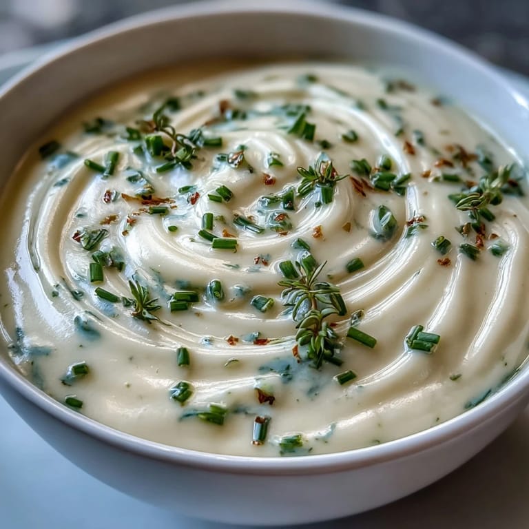 A warm bowl of Celery Root Bisque served alongside crusty bread for a comforting French-inspired soup.