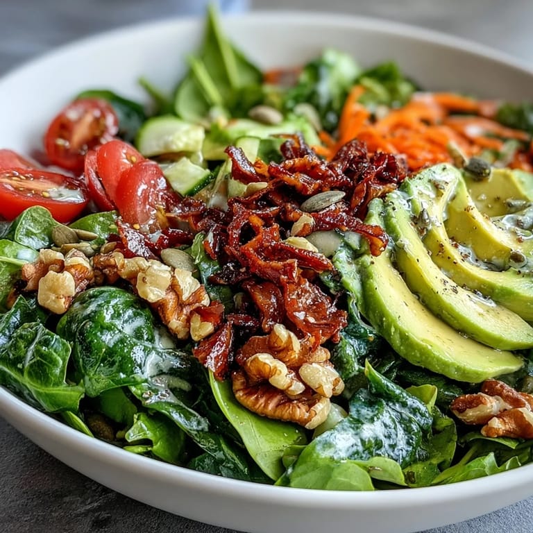 Hearty Mixed Greens Power Bowl layered with chickpeas, crunchy vegetables, pumpkin seeds, and a light lemony dressing.