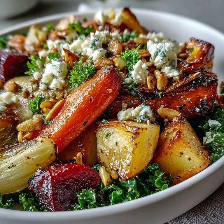 Cozy, nourishing winter root vegetable bowl, a hearty vegetarian meal for cold evenings.