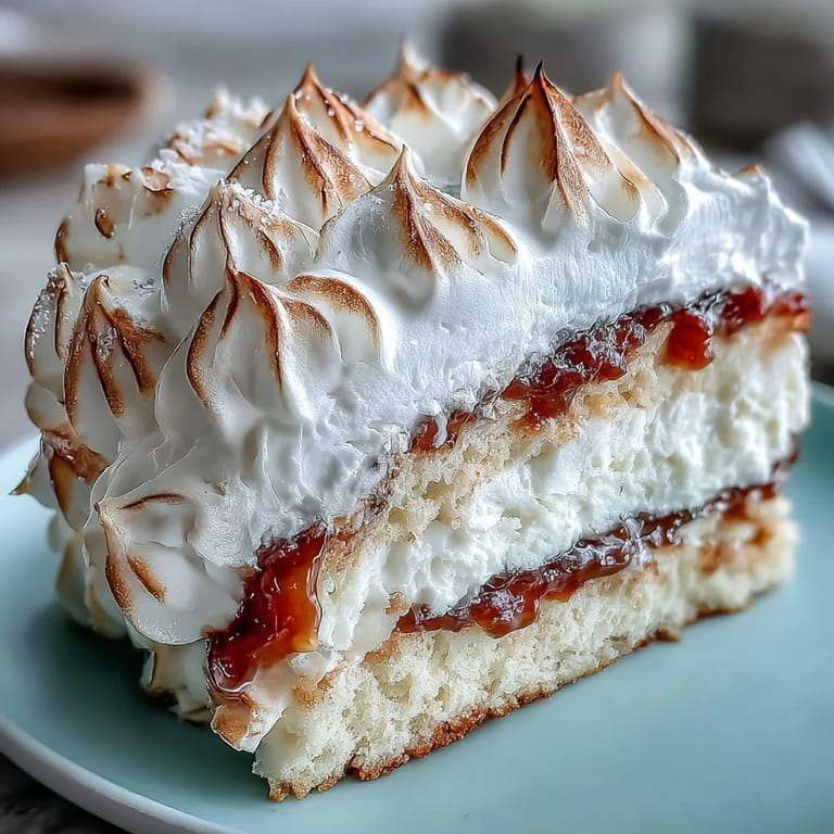Freshly torched Homemade Brazo Gitano, showcasing a toasted meringue crust over a soft cake and guava center.