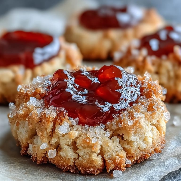 Freshly baked Guava Jam Thumbprint Cookies arranged on a plate, perfect for a sweet dessert or afternoon snack.