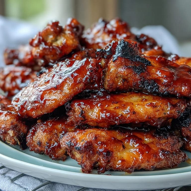 Freshly baked Guava BBQ Glazed Chicken Wings are served hot, garnished with vibrant cilantro and sliced green onions.