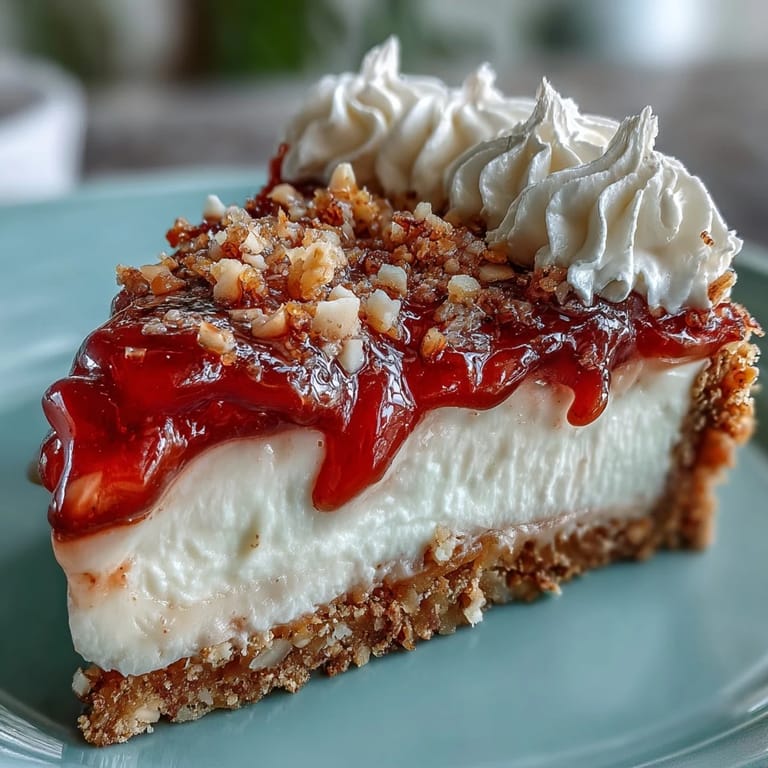 Creamy Guava Cloud Pie slices reveal smooth pink filling and a crisp nut crust, paired with a glass of chilled Moscato.
