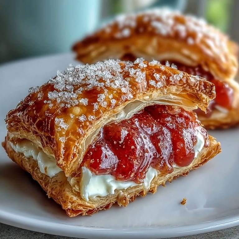 These Cuban Guava and Cream Cheese Pastelitos feature a golden crust, scored top, and vibrant guava filling on a rustic plate.