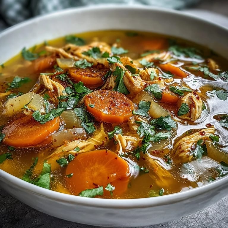 Coconut milk Anti-Inflammatory Turmeric Chicken Soup simmering in a pot with fresh ginger and garlic.