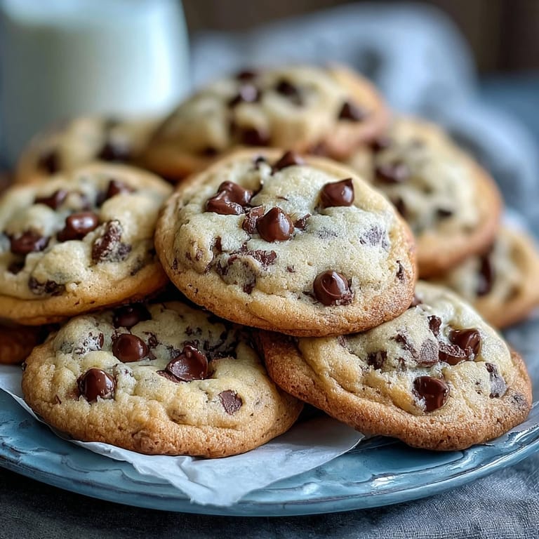 A close-up of golden-edged Yogurt Chocolate Chip Cookies showing a soft, chewy interior and rich chocolate puddles.