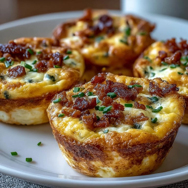 Freshly baked Ranch & Cheddar Egg Muffin Cups garnished with chopped chives, perfect for a savory low-carb breakfast.