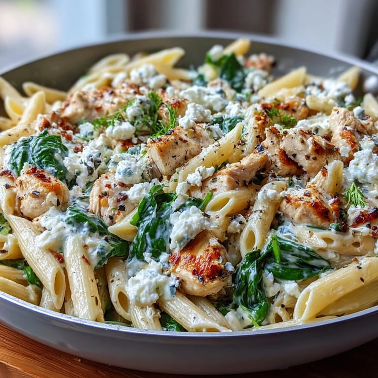 Tossing al dente pasta with crumbled feta in a skillet for a creamy Greek-inspired dinner.