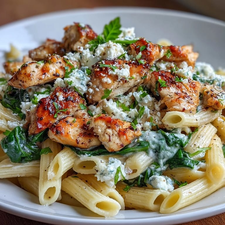 Tossing al dente pasta with crumbled feta in a skillet for a creamy Greek-inspired dinner.
