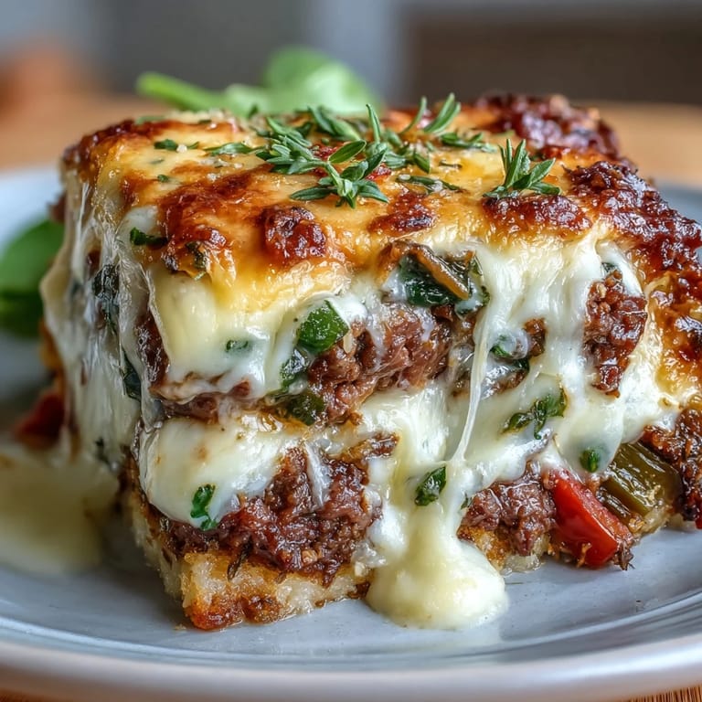 A low-carb casserole featuring tender beef, sautéed peppers, onions, and cauliflower rice baked until golden and bubbly.  